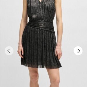 NWT Hugo Boss Plisse Pleat Wrap dress in Black Metallic! Size M